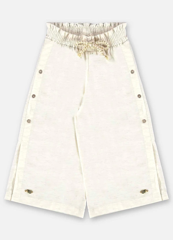 Up Baby - Calça Pantacourt em Viscose e Linho Bege 3