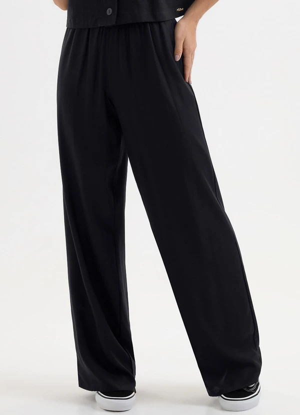 Cativa You - Calça Pantalona em Viscose Sarjada Preto
