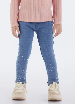 Pulla Bulla - Calça Primeiros Passos Menina Jeans Moletom Azul - PULLA BULLA