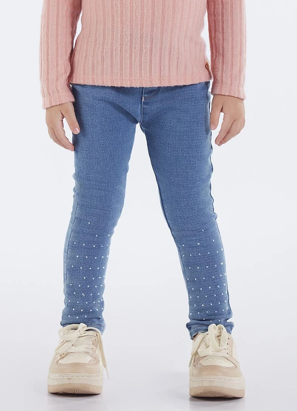 Pulla Bulla - Calça Primeiros Passos Menina Jeans Moletom Azul