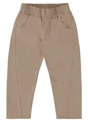 Milli e Nina - Calça Sarja com Elastano Modelagem Cenoura Bege - MILLI E NINA