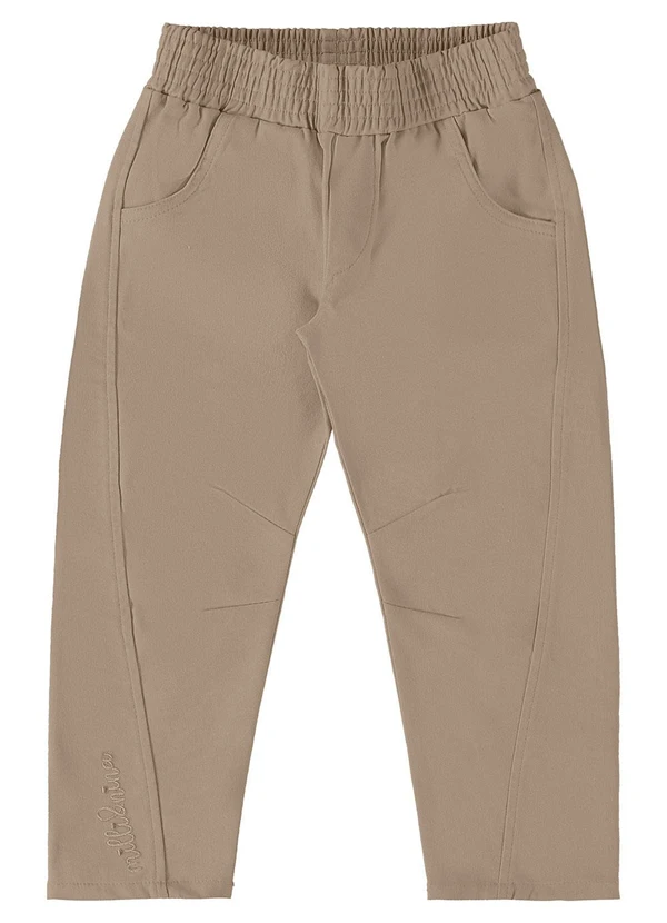 Milli e Nina - Calça Sarja com Elastano Modelagem Cenoura Bege 1