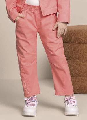 Milli e Nina - Calça Sarja com Elastano Modelagem Cenoura Rosa - MILLI E NINA