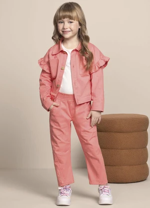 Milli e Nina - Calça Sarja com Elastano Modelagem Cenoura Rosa - MILLI E NINA