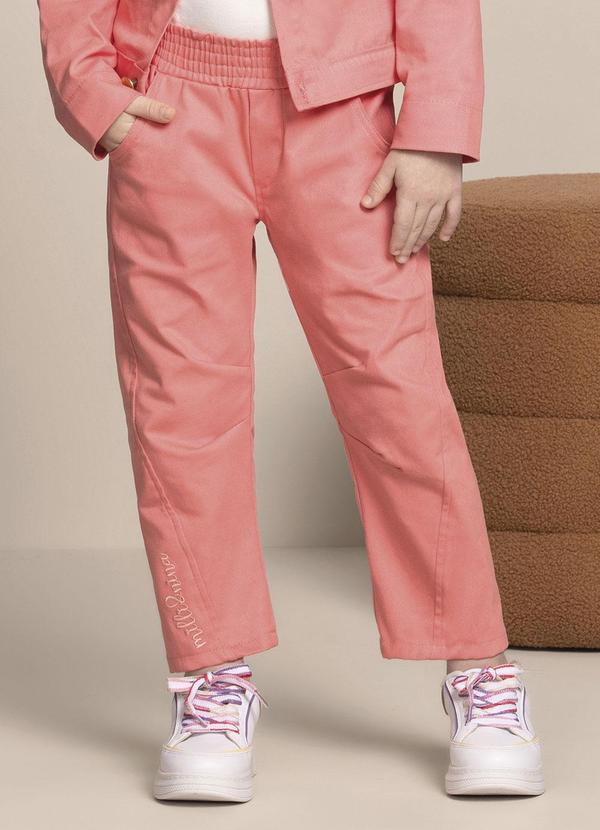 Milli e Nina - Calça Sarja com Elastano Modelagem Cenoura Rosa