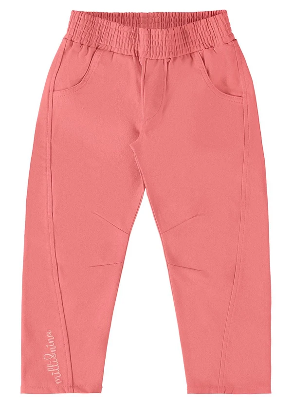 Milli e Nina - Calça Sarja com Elastano Modelagem Cenoura Rosa 3