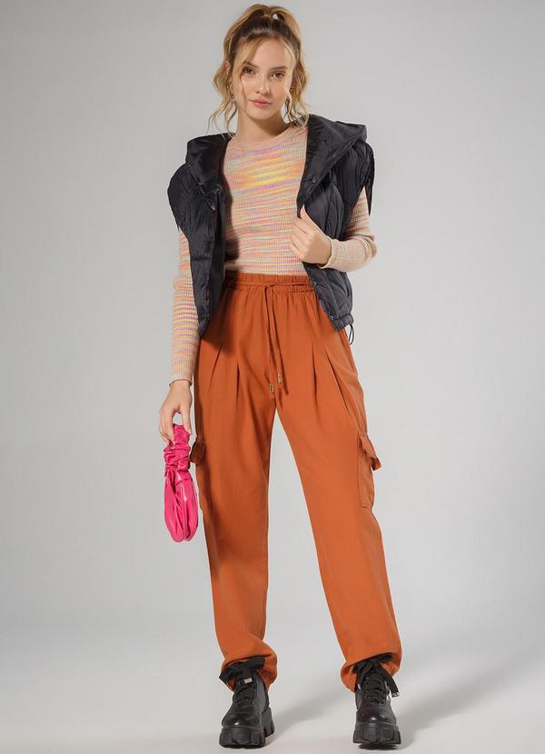 Sun Place - Calça Sarja Juvenil Feminina Reta Cargo Marrom 3