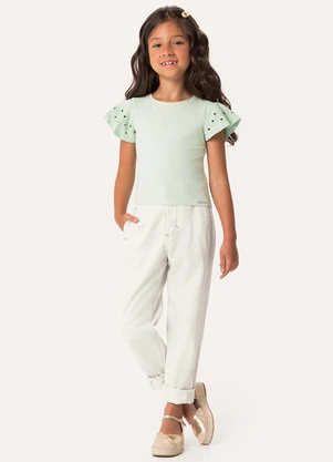 Carinhoso - Calça Slouchy Sarja Menina Off White - CARINHOSO