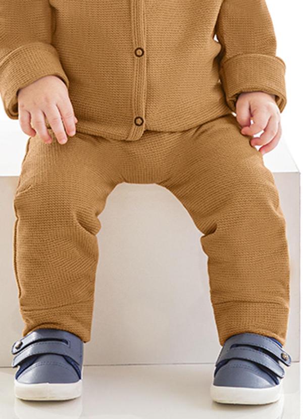 Marlan - Calça Unissex Malha Tricot Felpado Baby Marrom