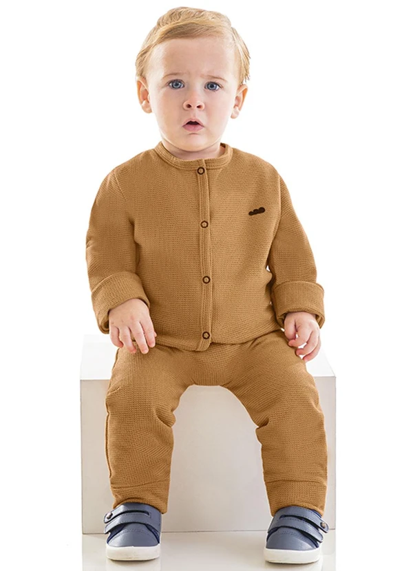 Marlan - Calça Unissex Malha Tricot Felpado Baby Marrom 2