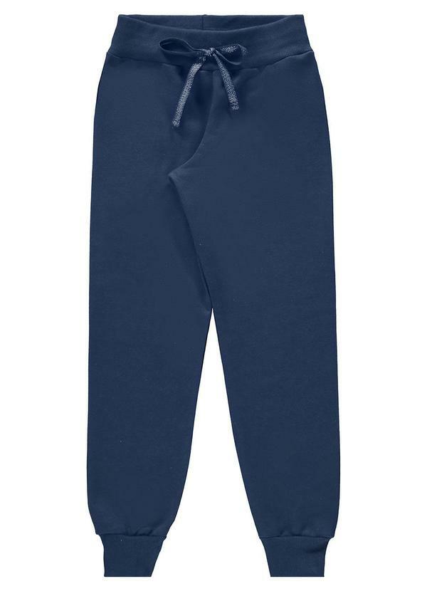 Marlan - Calça Unissex Moletom Liso com Punho Azul