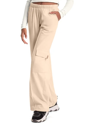 Gloss - Calça Wide Leg Básica Juvenil Bege - GLOSS