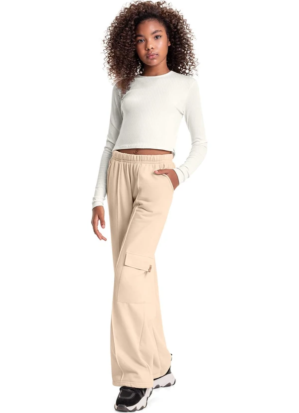 Gloss - Calça Wide Leg Básica Juvenil Bege 2