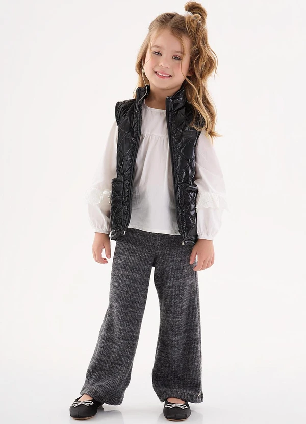 Up Baby - Calça Wide Leg Canelada Infantil Preto 2