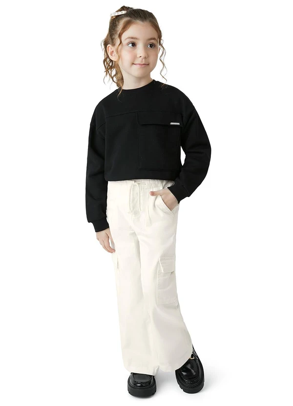 Carinhoso - Calça Wide Leg Cargo em Sarja Bege 2