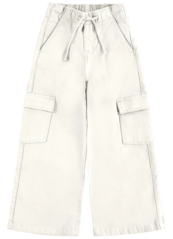 Carinhoso - Calça Wide Leg Cargo em Sarja Bege 3