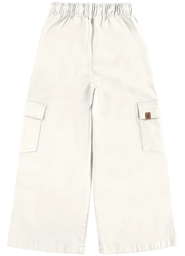 Carinhoso - Calça Wide Leg Cargo em Sarja Bege 4