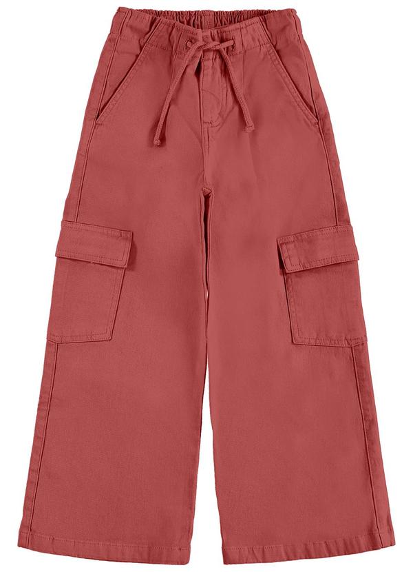 Carinhoso - Calça Wide Leg Cargo em Sarja Laranja