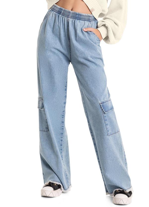 Gloss - Calça Wide Leg Cargo Jeans Juvenil Azul