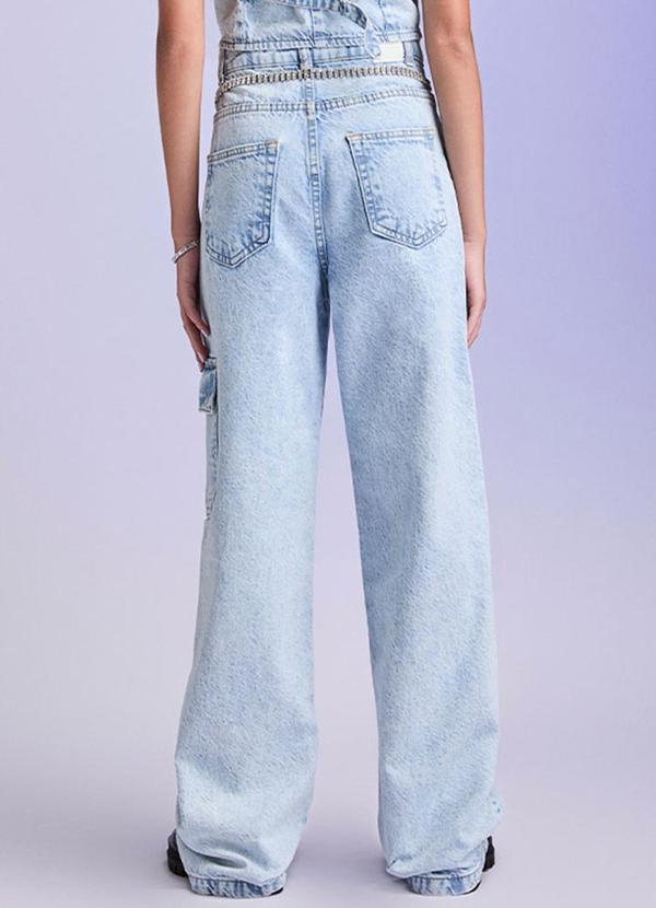 I Am - Calça Wide Leg com Bolsos Cargo Azul 2