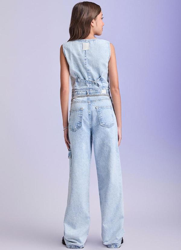 I Am - Calça Wide Leg com Bolsos Cargo Azul 4