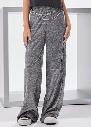 I Am - Calça Wide Leg com Brilho Prata - I AM