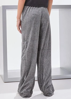 I Am - Calça Wide Leg com Brilho Prata - I AM
