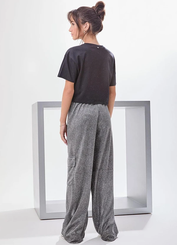 I Am - Calça Wide Leg com Brilho Prata 3