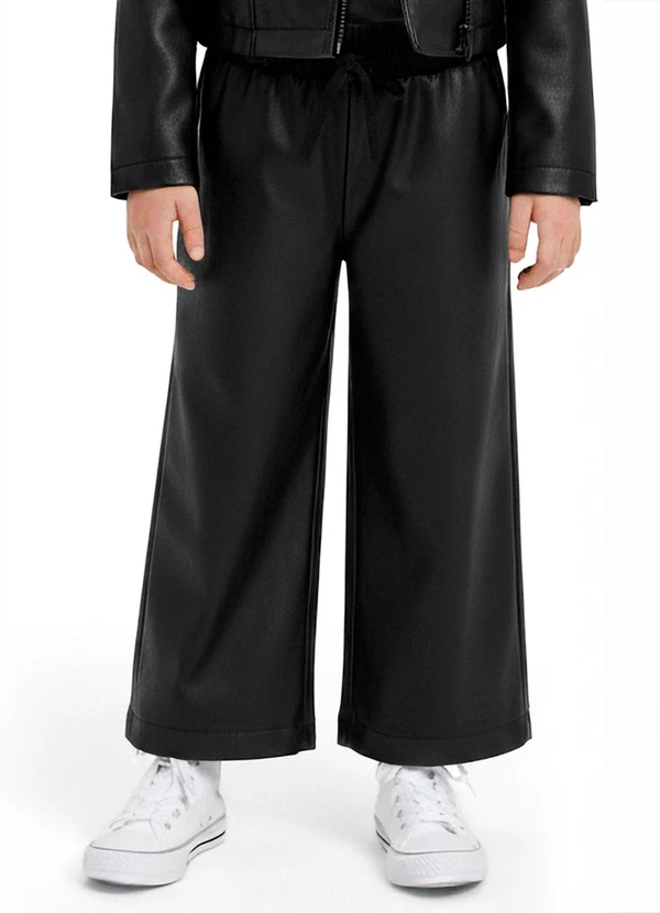 Carinhoso - Calça Wide Leg Courino Preto