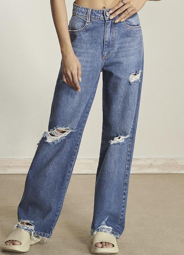 Authoria - Calça Wide Leg Destroyed Azul