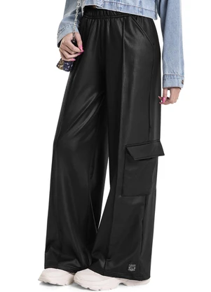 Gloss - Calça Wide Leg em Malha Cirrê Juvenil Preto - GLOSS