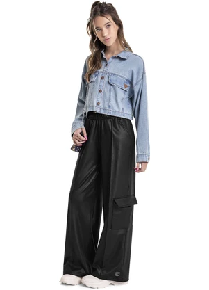 Gloss - Calça Wide Leg em Malha Cirrê Juvenil Preto - GLOSS