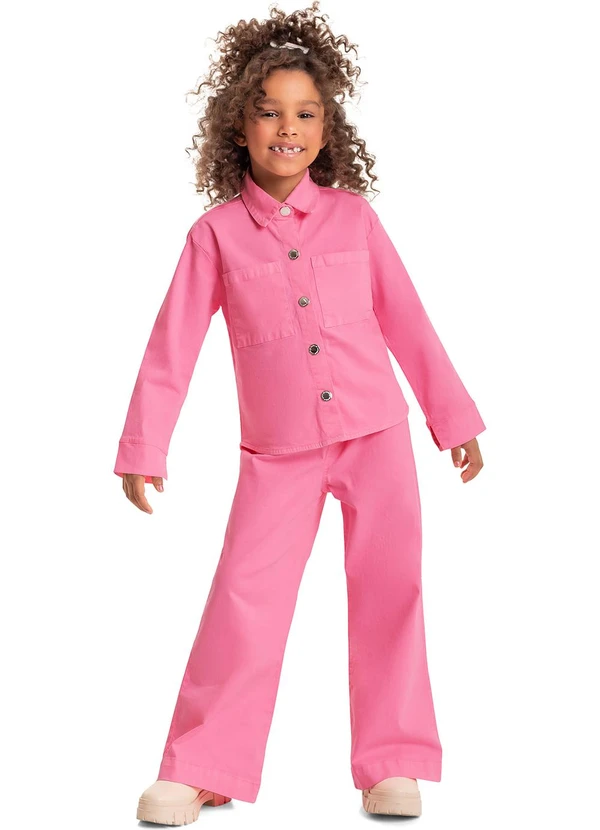Quimby - Calça Wide Leg em Sarja Infantil Rosa 3