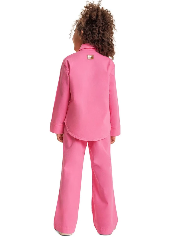 Quimby - Calça Wide Leg em Sarja Infantil Rosa 4