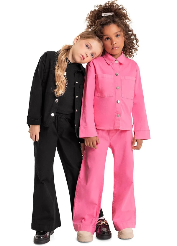 Quimby - Calça Wide Leg em Sarja Infantil Rosa 5