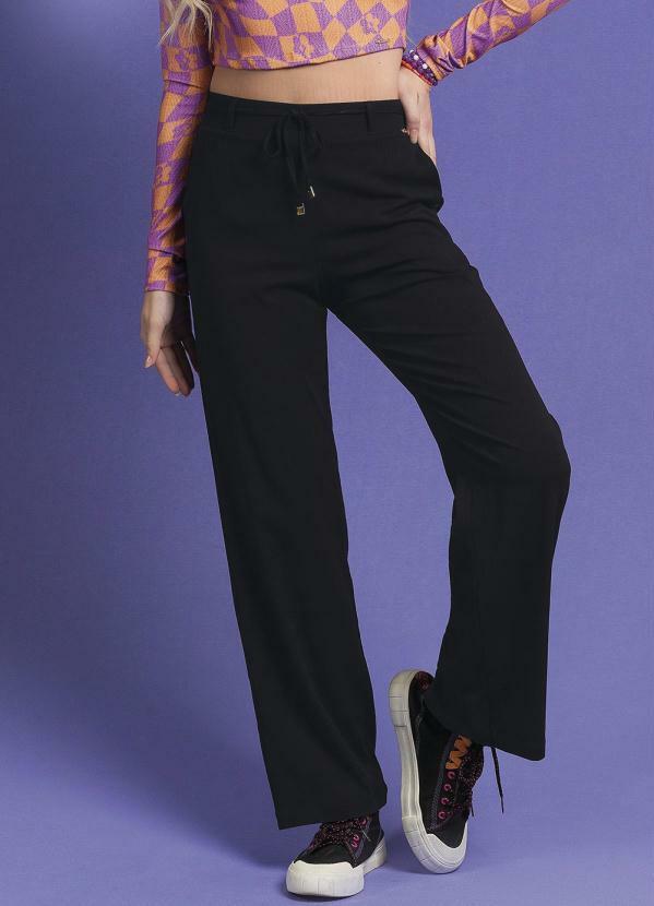 Cativa Teen - Calça Wide Leg Feminino em Tecido Preto