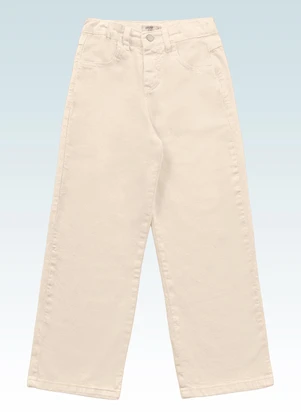 Fakini Kids - Calça Wide Leg Sarja Bege - FAKINI KIDS