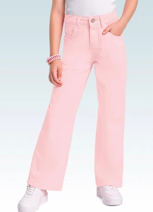 Fakini Kids - Calça Wide Leg Sarja Rosa - FAKINI KIDS