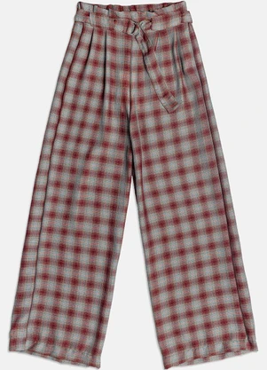 Calça Wide Leg Xadrez Vermelho TexBrands