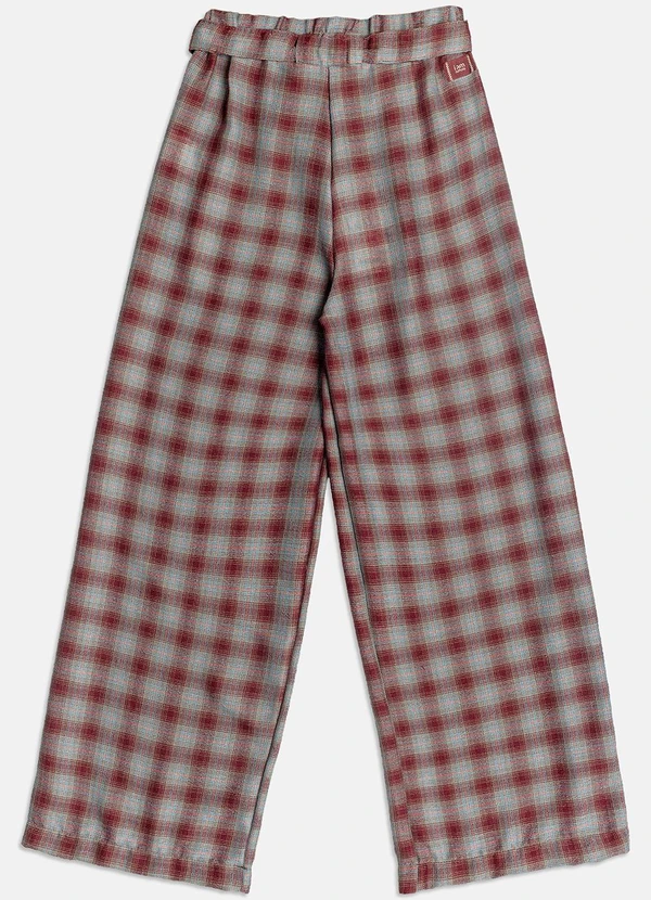 I Am - Calça Wide Leg Xadrez Vermelho 2