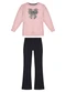 Alakazoo - Conjunto Menina com Calça e Blusão Bordado Rosa - variação: Preto