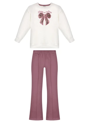 Alakazoo - Conjunto Menina com Calça e Blusão Bordado Rosa - ALAKAZOO