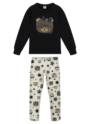 Alakazoo - Conjunto Menina Infantil com Calça e Blusão Preto - ALAKAZOO