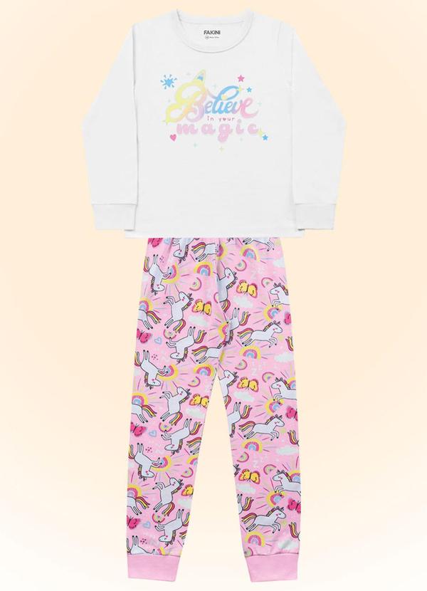 Fakini Kids - Conjunto Pijama Blusa M/Longa/Calca Branco