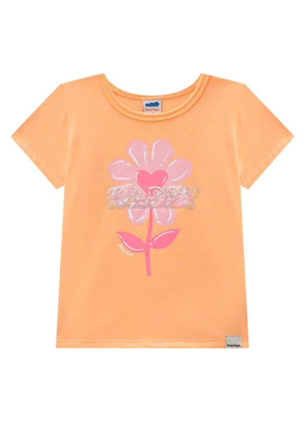 Marlan - Blusa Menina em Meia Malha Penteada Laranja