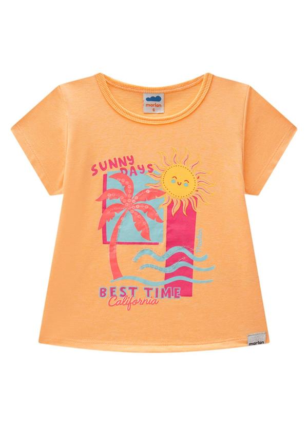 Marlan - Blusa Menina em Meia Malha Penteada Laranja