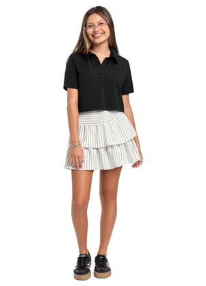 Blusa Polo em Cotton para Menina Gloss Preto - GLOSS