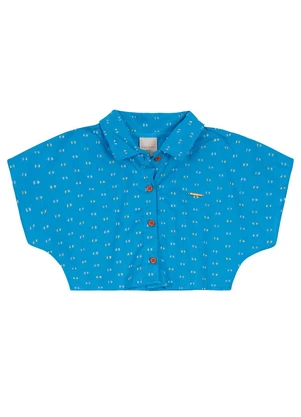 Carinhoso - Camisa Azul Cropped Geométrica Menina - CARINHOSO