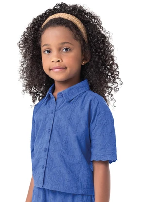 Carinhoso - Camisa Azul Marinho Cropped em Laíse Menina - CARINHOSO