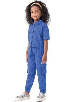 Carinhoso - Camisa Azul Marinho Cropped em Laíse Menina - CARINHOSO